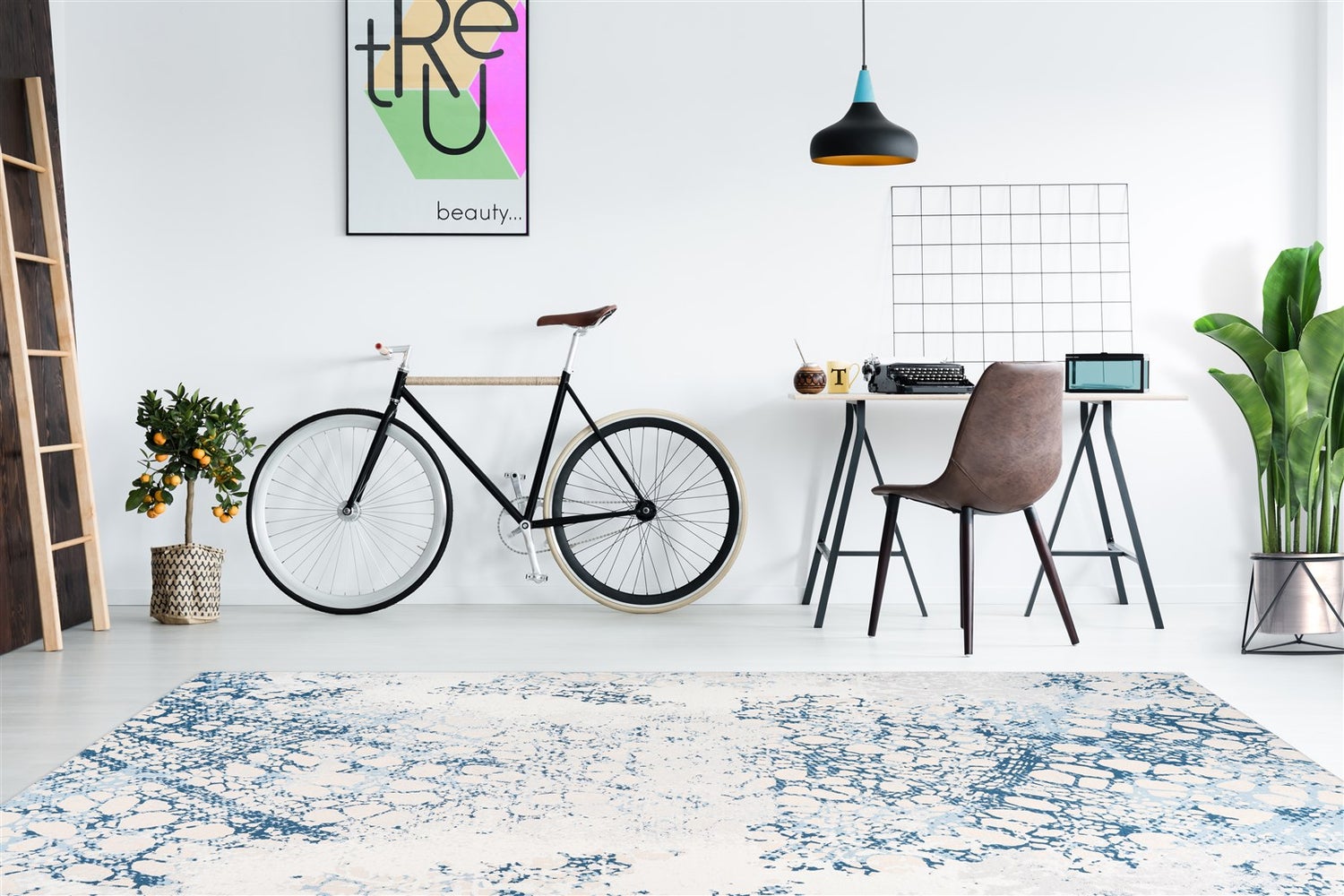 Platgeweven vloerkleed Nebuluxe Crème / Blauw Modern 80 x 150 cm
