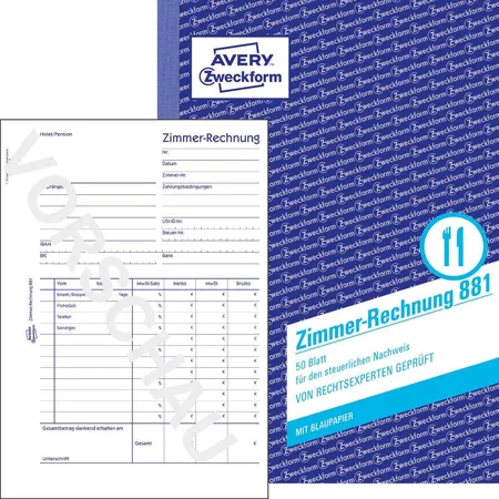 Avery Zweckform 881 Zimmerrechnung, A5, mit Blaupapier, 50 Blatt