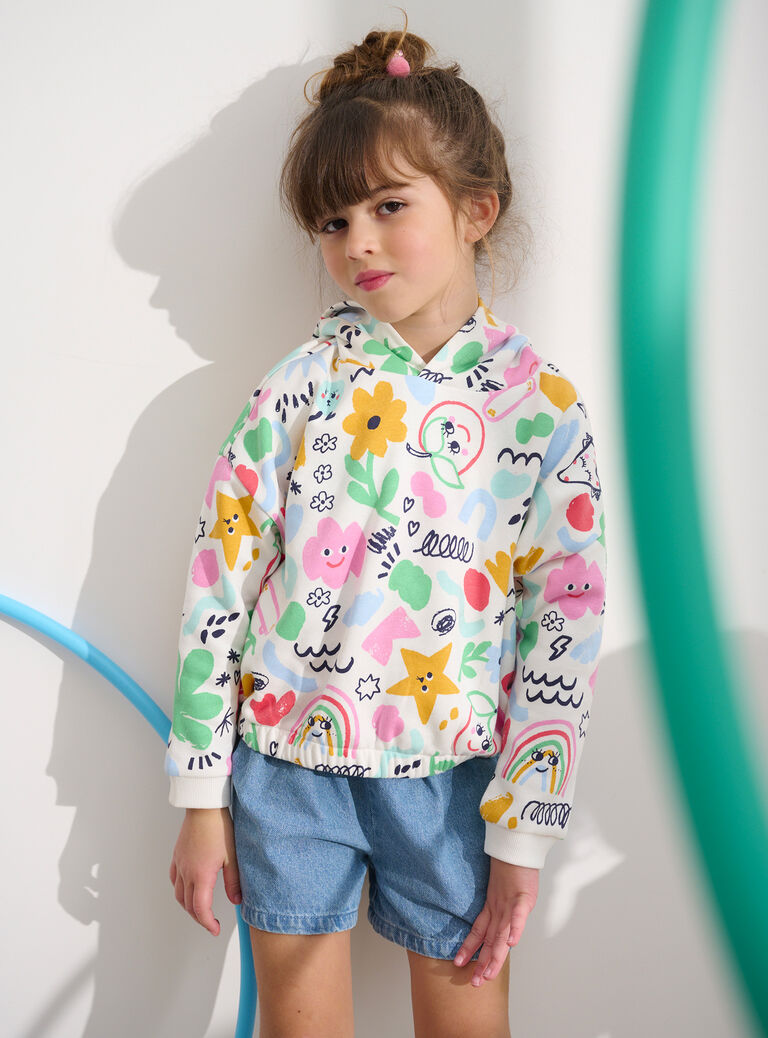 Sweat à capuche à imprimé fantaisie pour fille
