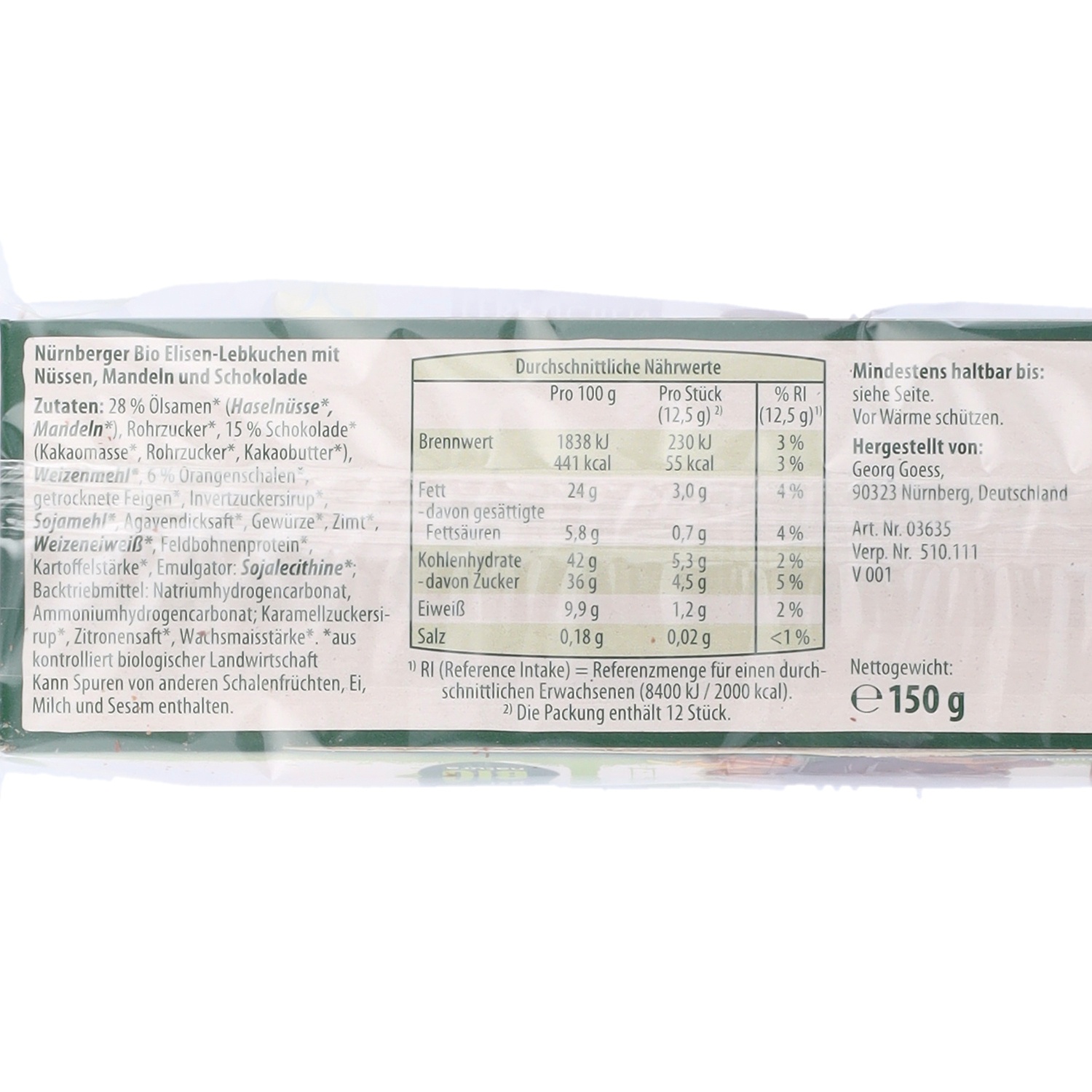 MONARC BIO-Mini Elisen Lebkuchen, Schokolade 150 g