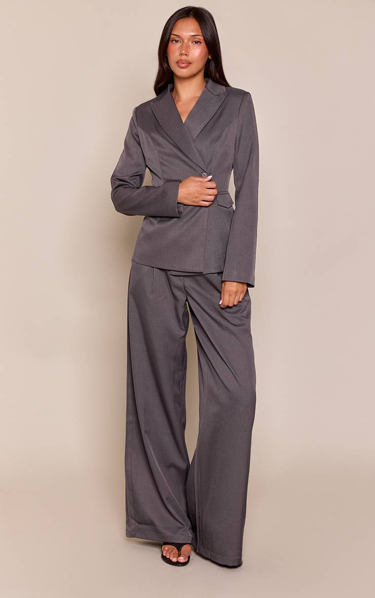Gris Blazer Cintré Tailleur En Tissu Tissé