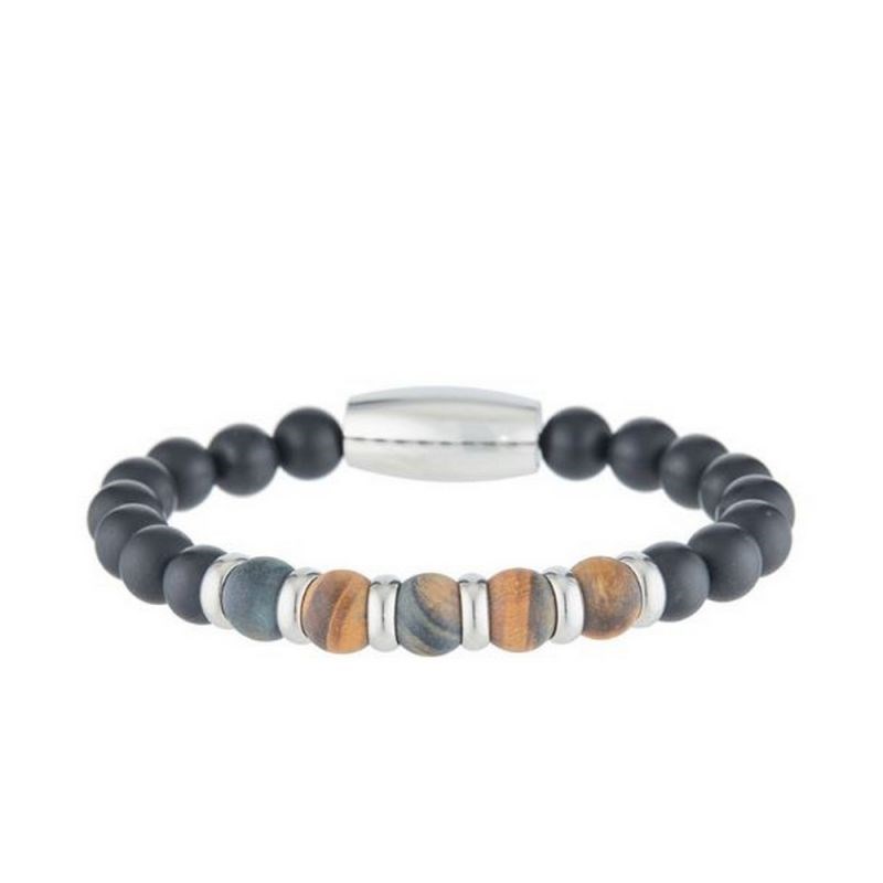 Bracelet Homme perles de pierre et acier