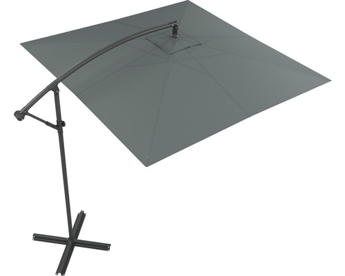 Soluna Lyon zweefparasol, 250 x 250 cm, hoogte 270 cm, donkergrijs, inclusief kruisvoet.