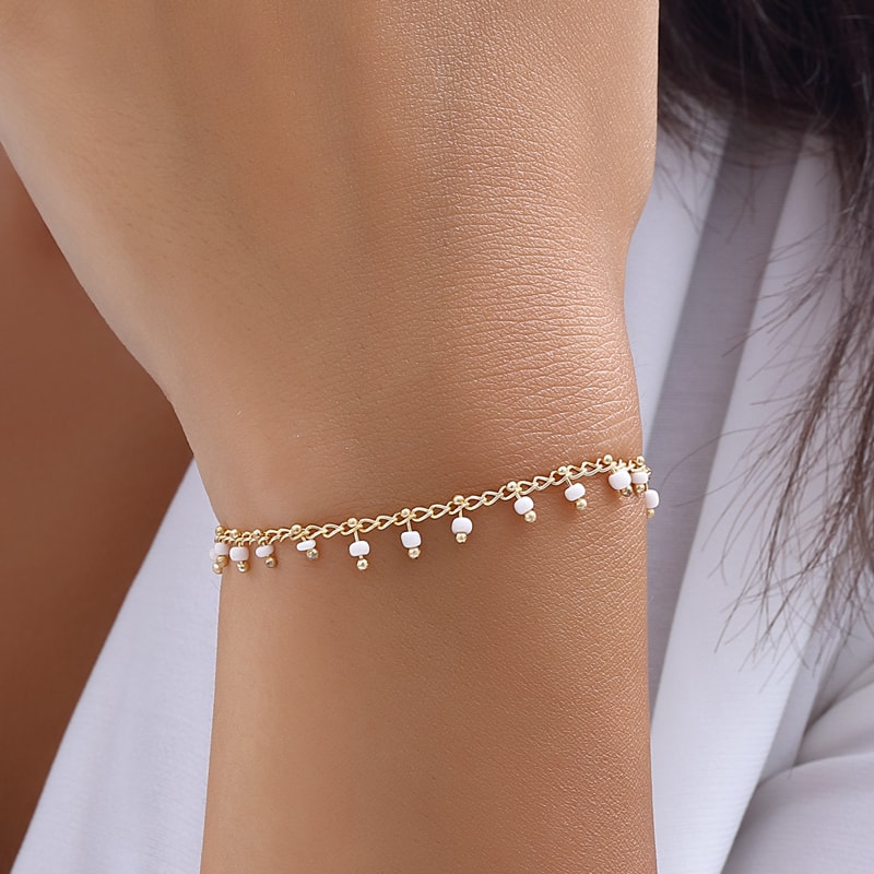 Bracleet chaîne - Laiton plaqué or & cristal