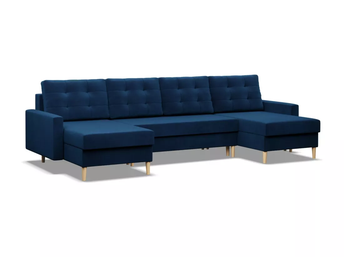 Canapé d'angle en U avec fonction sommeil, Coussin réversible, Bonell, Blau
