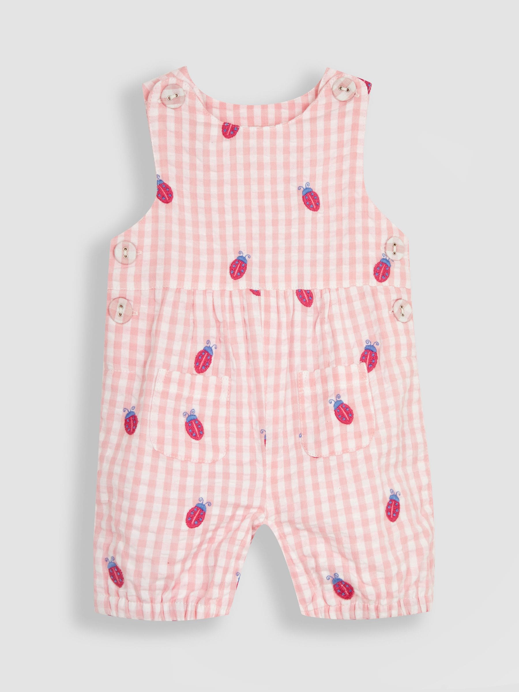 JoJo Maman Bébé - Gingham tuinbroek met borduursel
