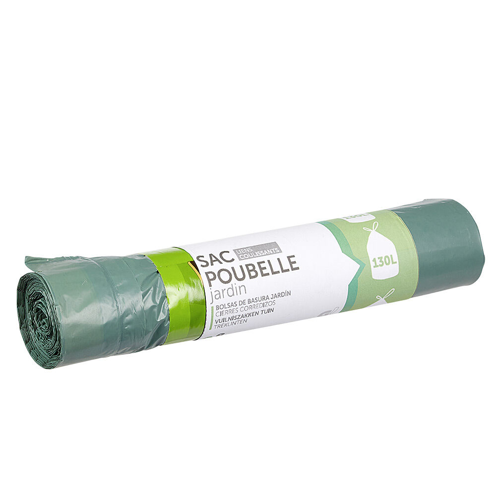 Sac poubelle jardin 130 litres à lien coullissant vert x8