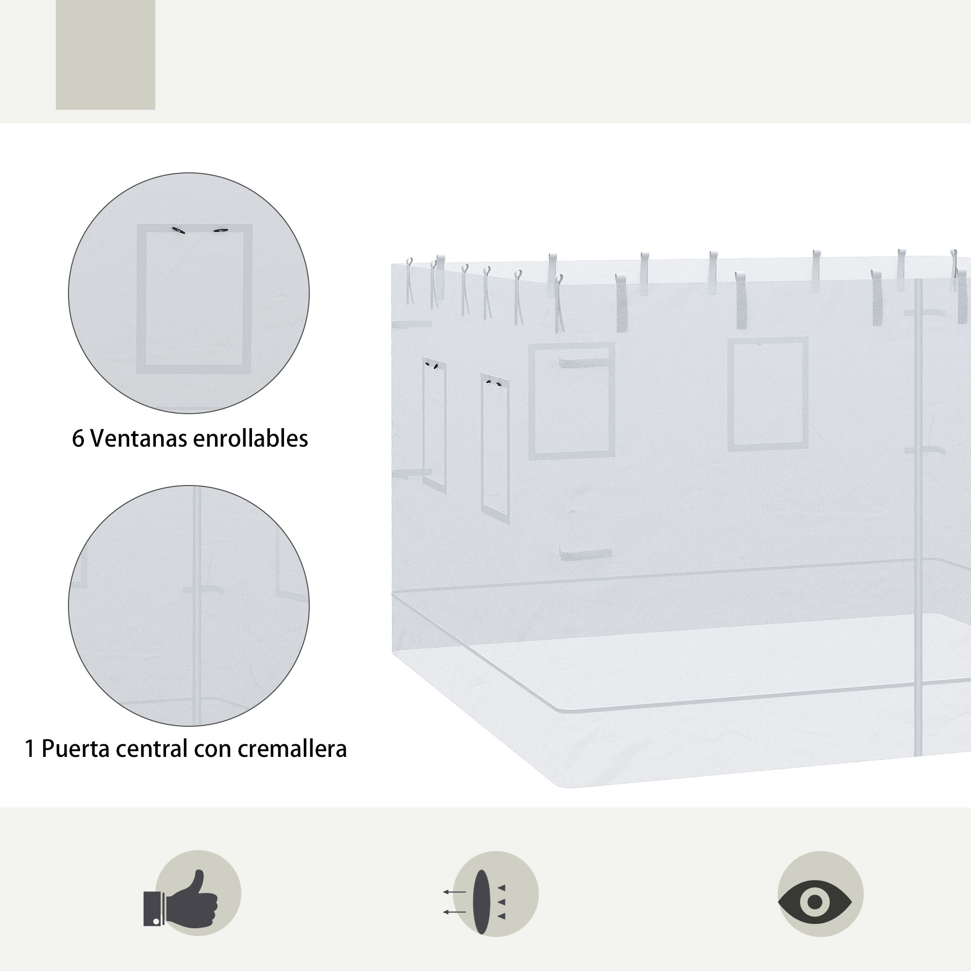 Outsunny 4 Paredes Laterais para Gazebo/Tenda 300x195 cm com Mosquiteiro, 6 Janelas, Porta de Enrolar com Zíper e Bolsa de Transporte, Branco