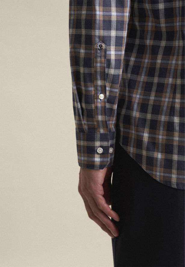Seidensticker Flannel shirt Slim Long sleeve Button-Down-Collar Check Blue