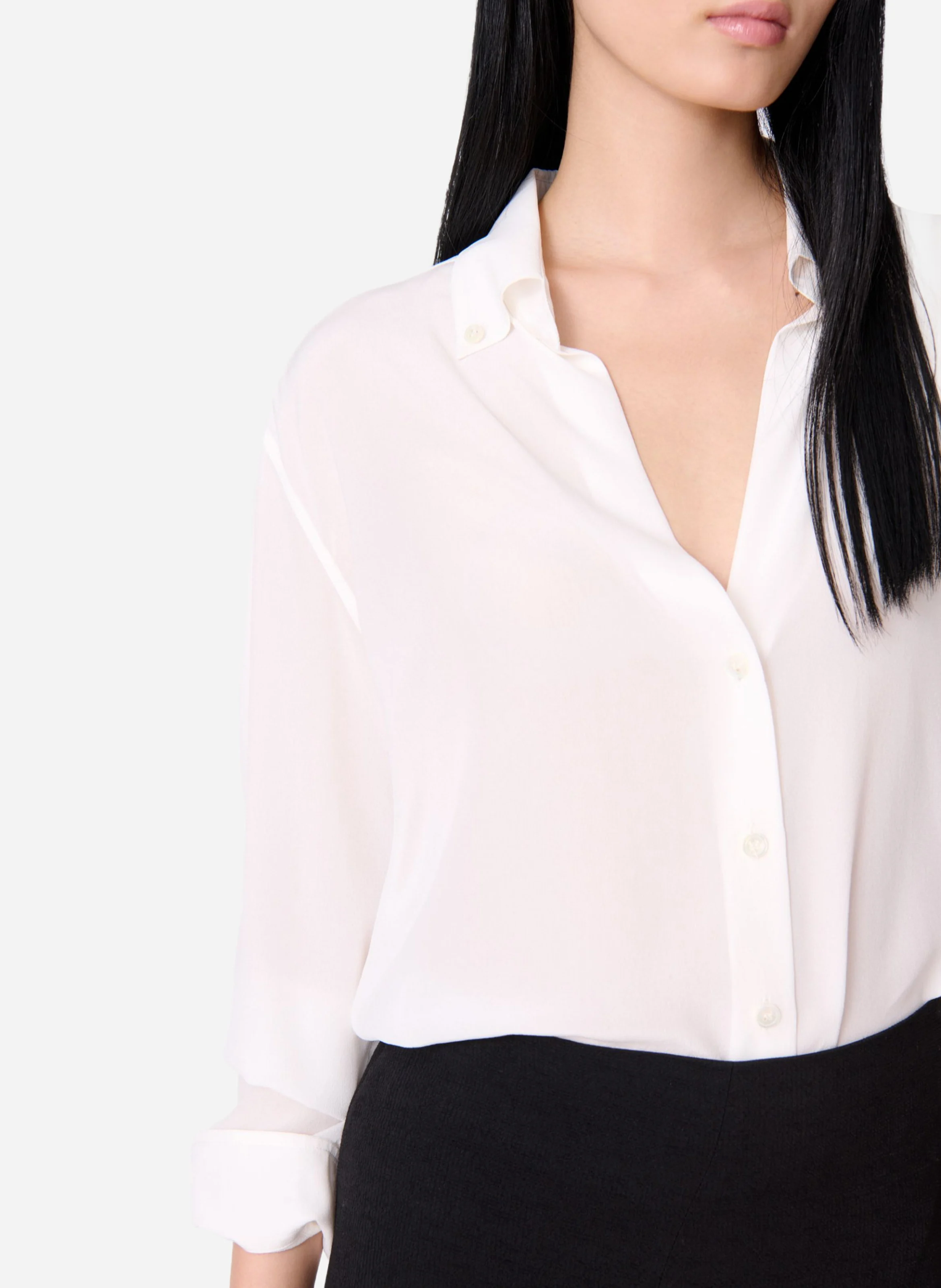DRUYAT - Chemise à col v fluide en soie| Blanc