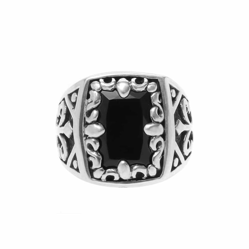 Chevalière homme argent l'esprit du roi noire onyx