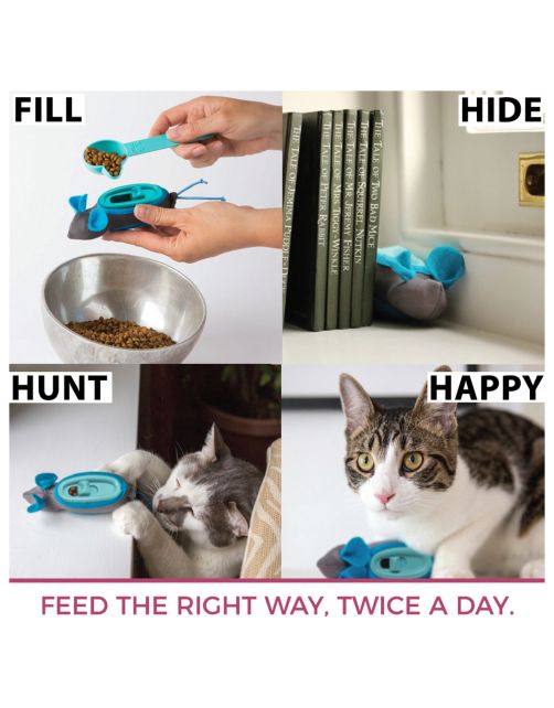 Doc & Phoebe's Indoor Hunting Cat Feeder - Kattenvoerbak - 20 x 23 x 5.3 cm Grijs Blauw