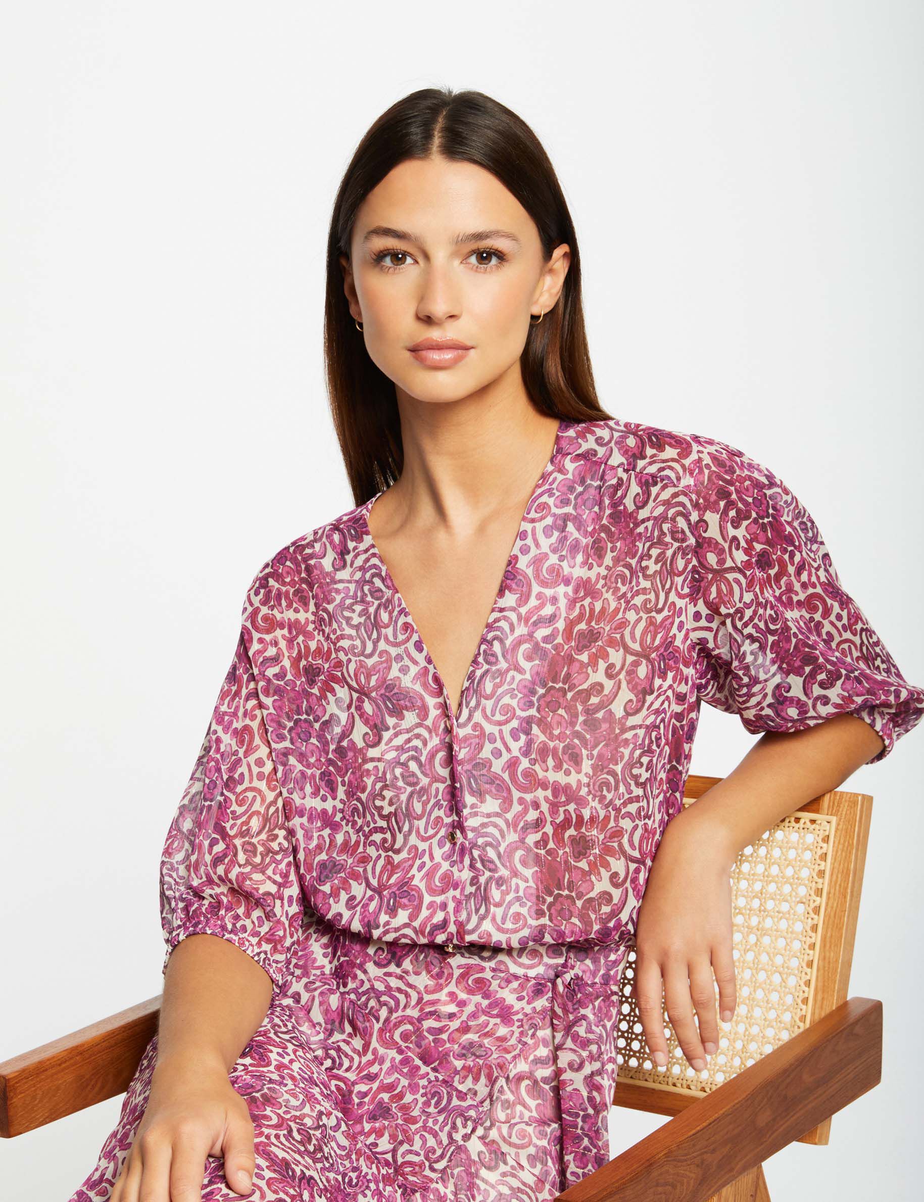 Chemise manches 3/4 imprimé cachemire multico femme - multico