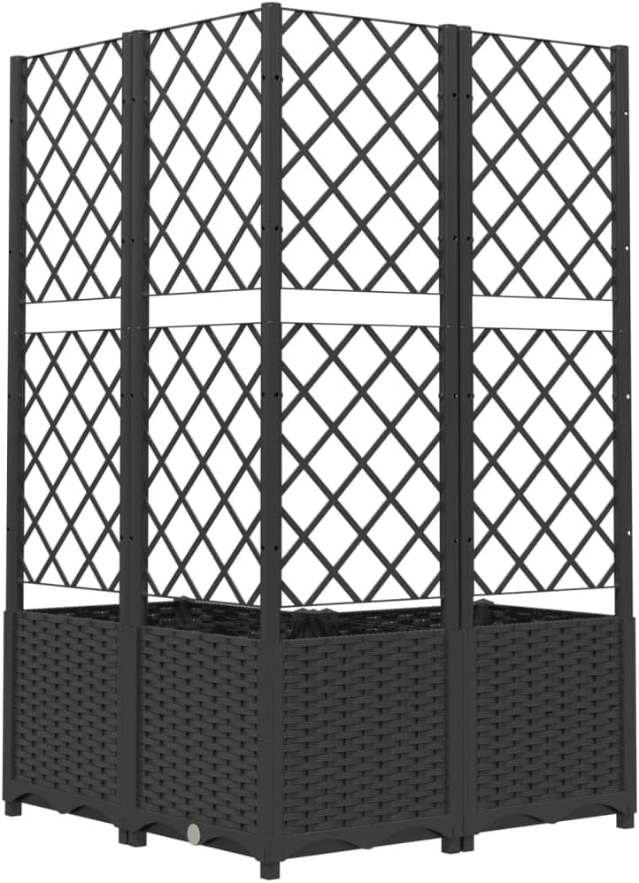 vidaXL Pflanzkübel mit Rankgitter Blumenkübel Pflanzkasten Blumentopf Blumenkasten Rankhilfe Spalier Gartenspalier Schwarz 80x80x136cm PP