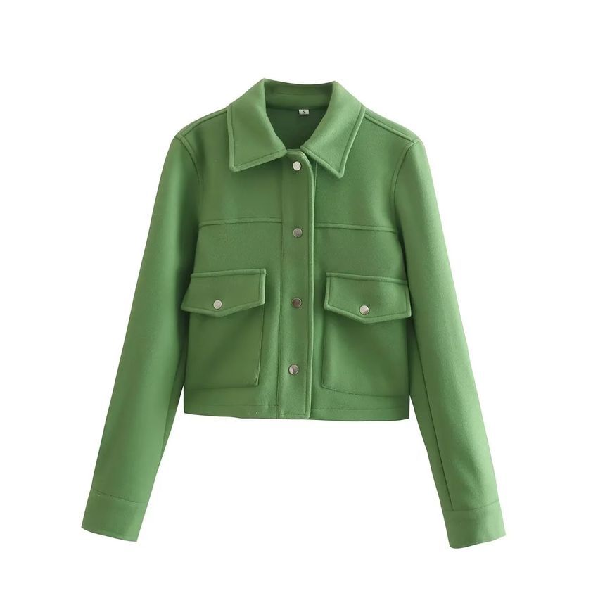 Opuscule - Effen cropped jasje met kraag en knoopsluiting