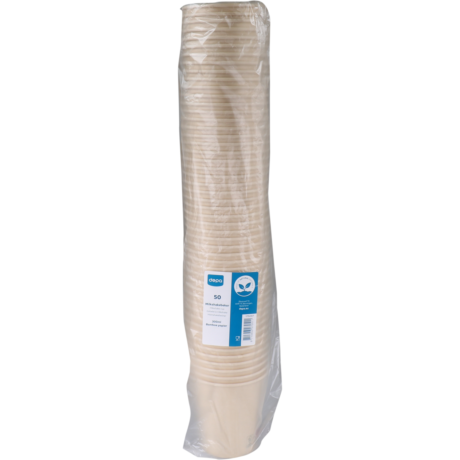 Depa, Milkshakebeker, Bamboepapier + PE, 300ml, 12oz, 96mm, lichtbruin