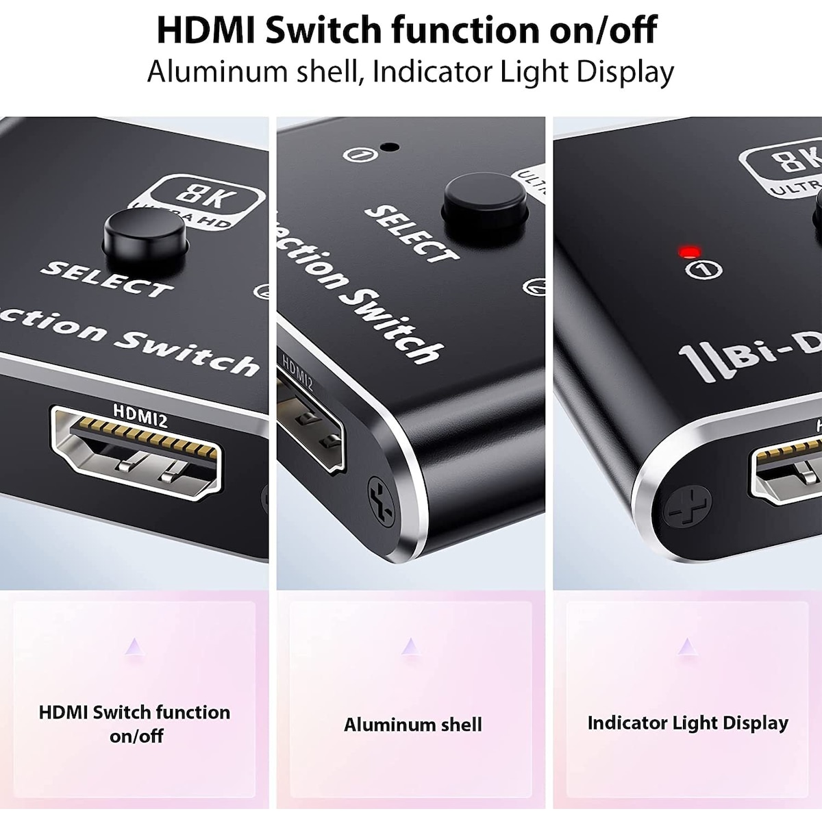 NÖRDIC 8K60Hz HDMI Switch 2 til 1 og Splitter 1 til 2 4K120Hz 48Gbps