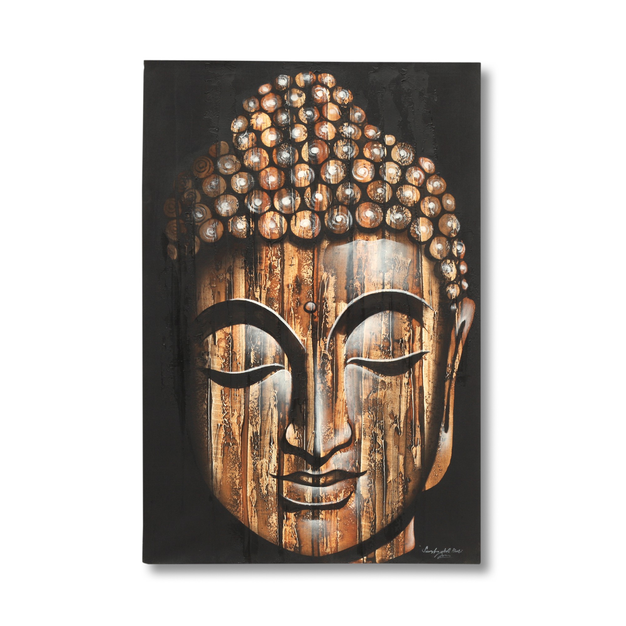 Gemälde 'Wooden Buddha' auf Leinwand, schwarz / braun, H 120 cm, B 80 cm, T 4 cm von fischer's lagerhaus