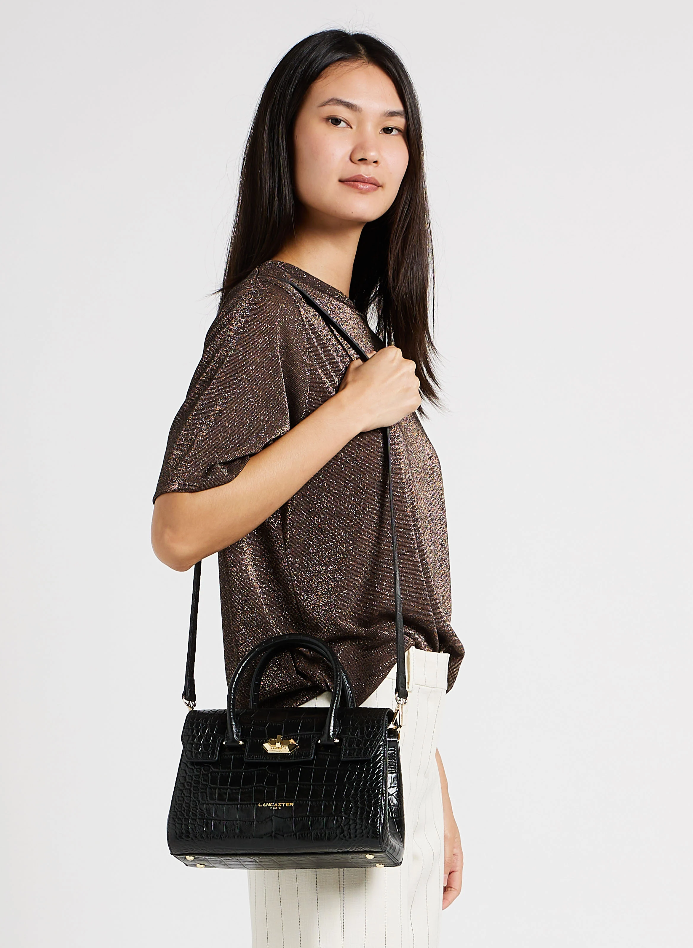 EXO - Sac cabas en cuir embossé croco | Noir