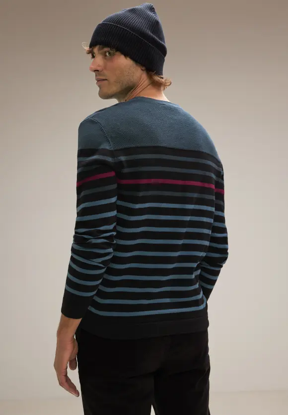 Gestreifter Strickpullover - Black