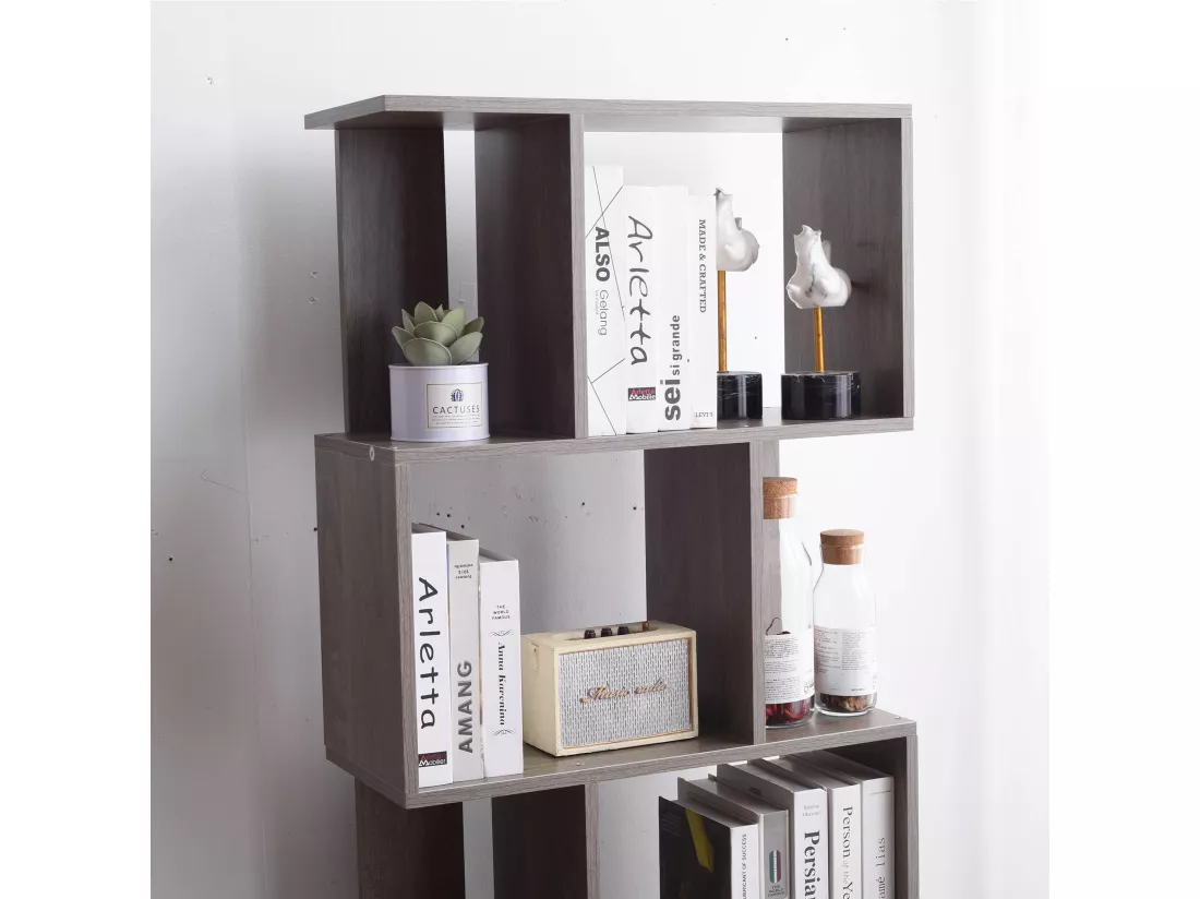 Bibliotheque 5 Etagères Mdf Gris Blanchi Bureau 169x60x24