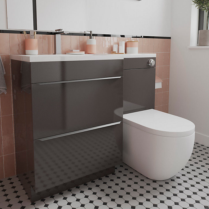 Meuble sous vasque à poser GoodHome Imandra gris taupé 60 cm