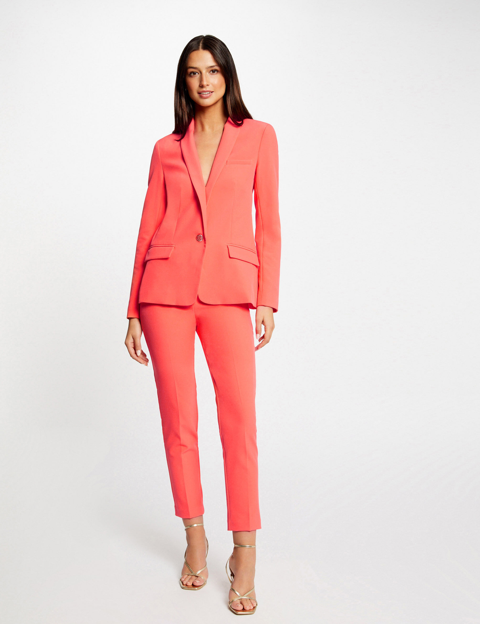 Pantalon city ajusté 7/8ème à pinces orange femme - orange