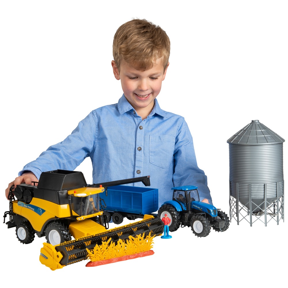 New Holland 1:32 Mähdrescher, Traktor & Getreidesilo-Set