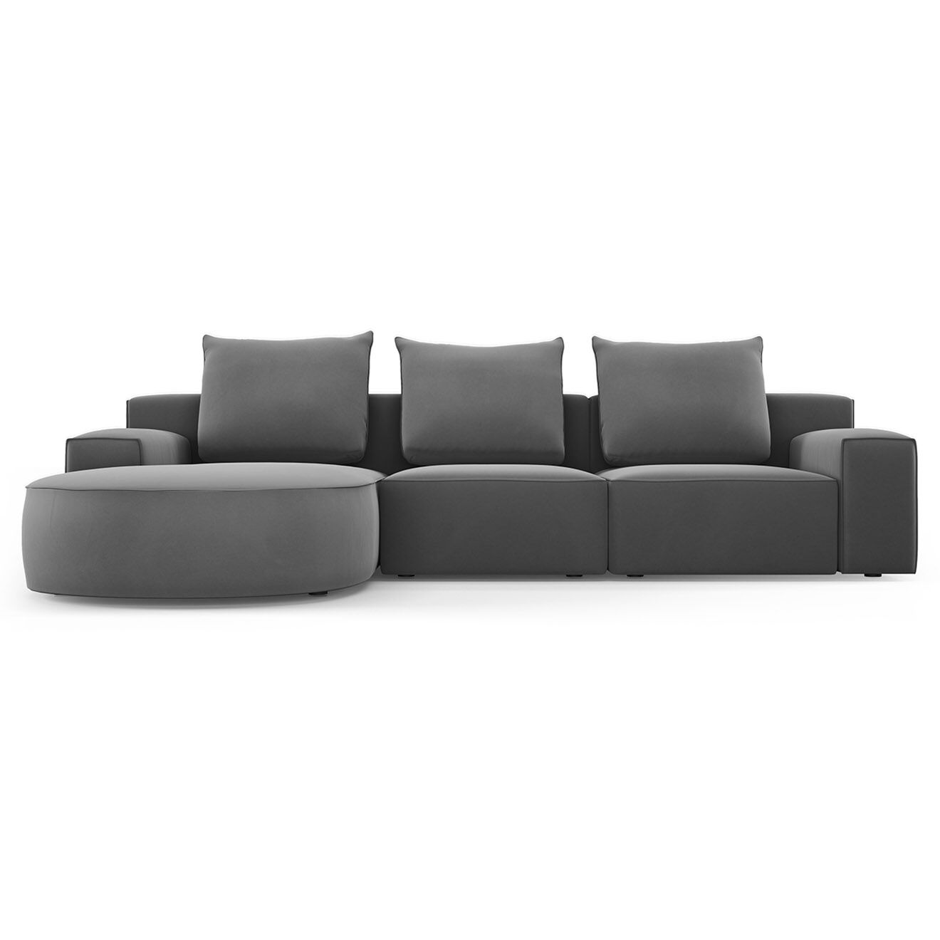 Mazzini Sofas Canapé d'angle gauche arrondi en velours Ivy 5 Places gris foncé - 285x180x89 cm