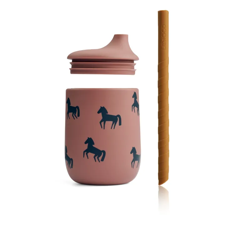 Liewood Gobelet avec paille Ellis en silicone | Horses/Dark rosetta