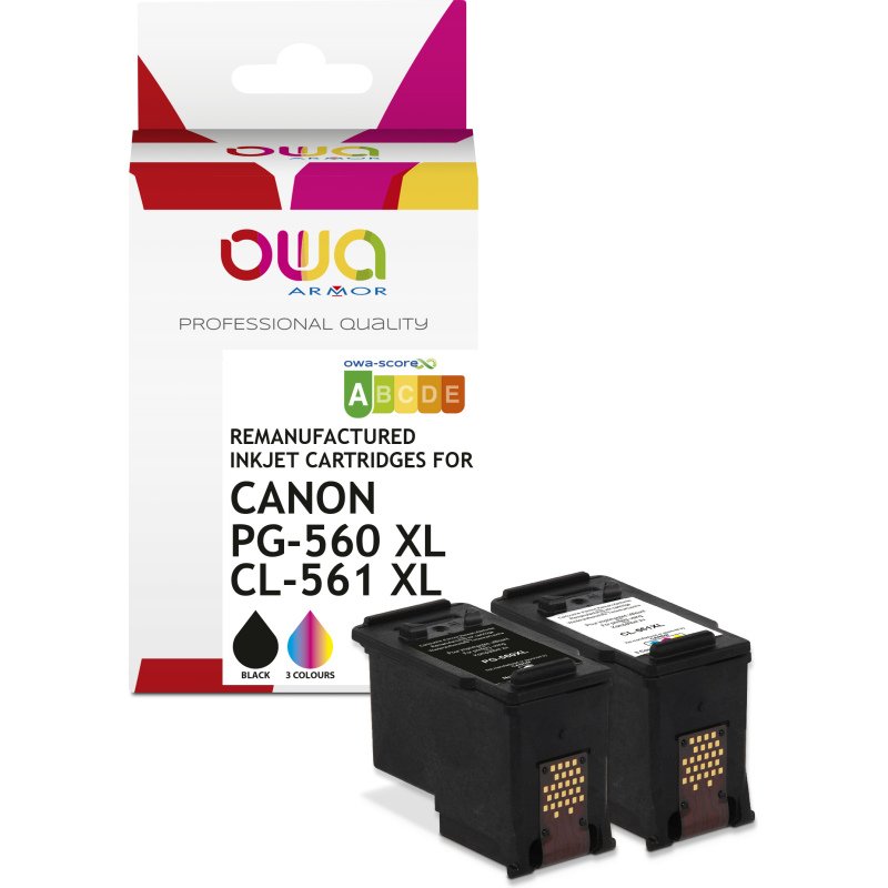 Pack de 2 cartouches d'encre remanufacturées OWA - haute capacité - Noir 3 Couleurs - pour CANON PG-560 XL, CL-561 XL