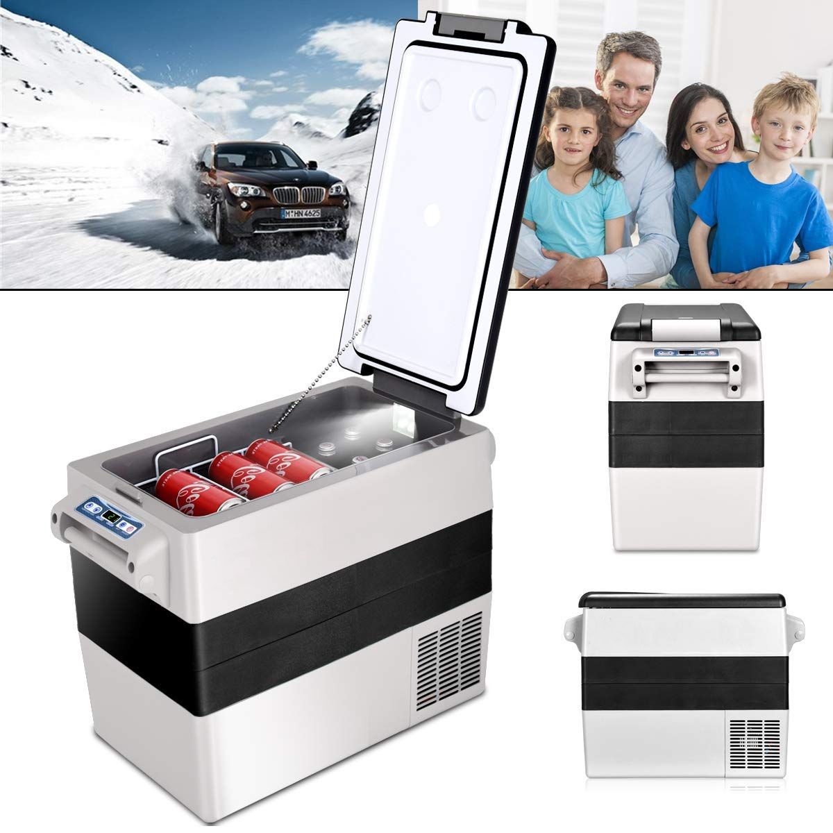 Réfrigérateur 52l de Voiture -20℃/+10℃ Mini Réfrigérateur Portable Ecran Lcd Adaptateur 69x34,5x52,5cm Noir+Gris - Lidl-Manfred