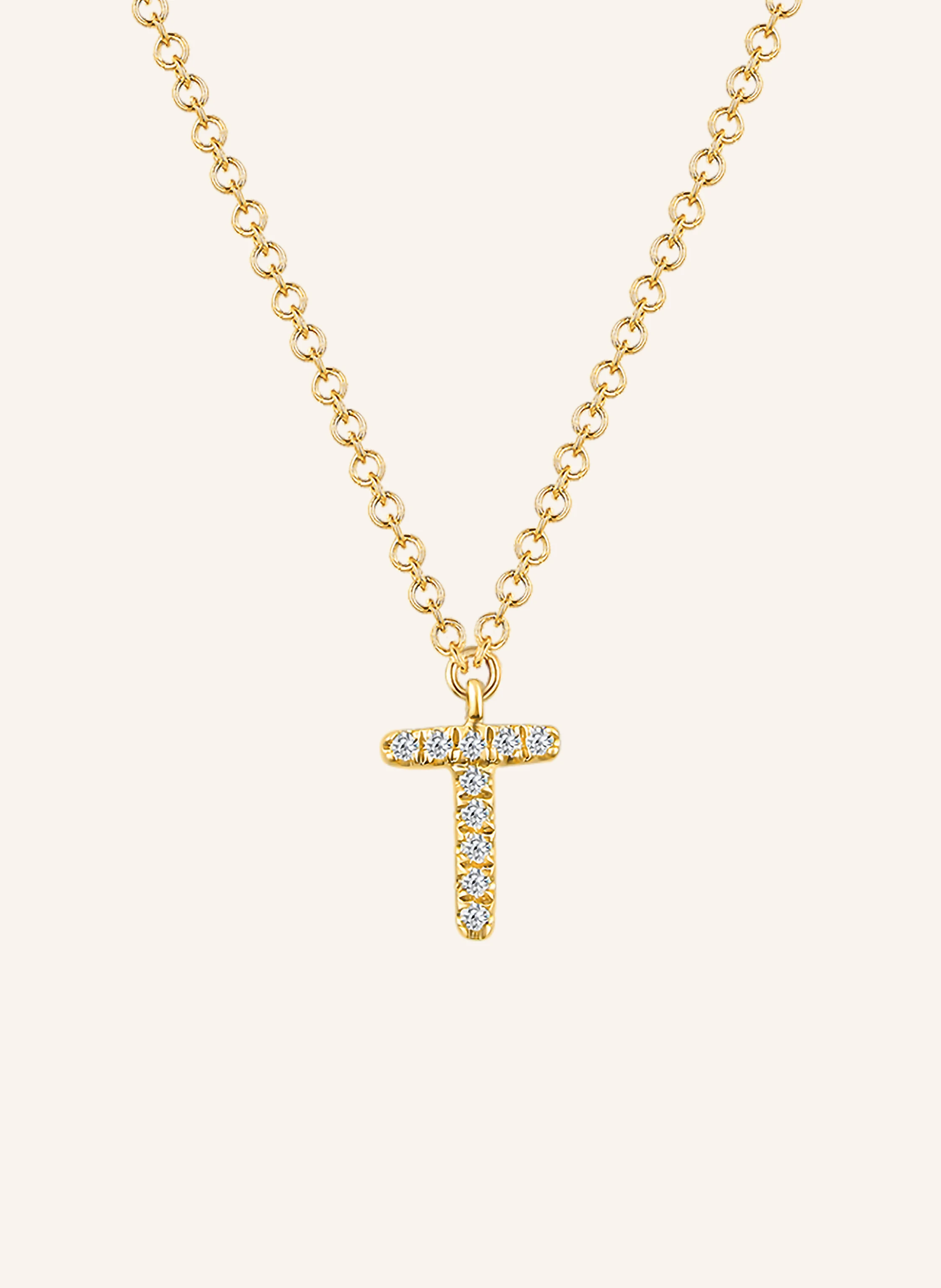Leaf INITIALIEN Halskette „T“ aus 14 Karat Gelbgold mit Diamanten