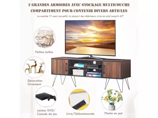 Gientex meuble tv 2 étagères ouvertes, pour tv 152,4 cm au max, support de télévision
