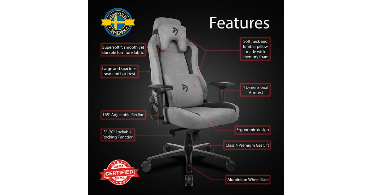 ArozziVernazza Supersoft Fabric - Anthracite gamestoel  (Antraciet)