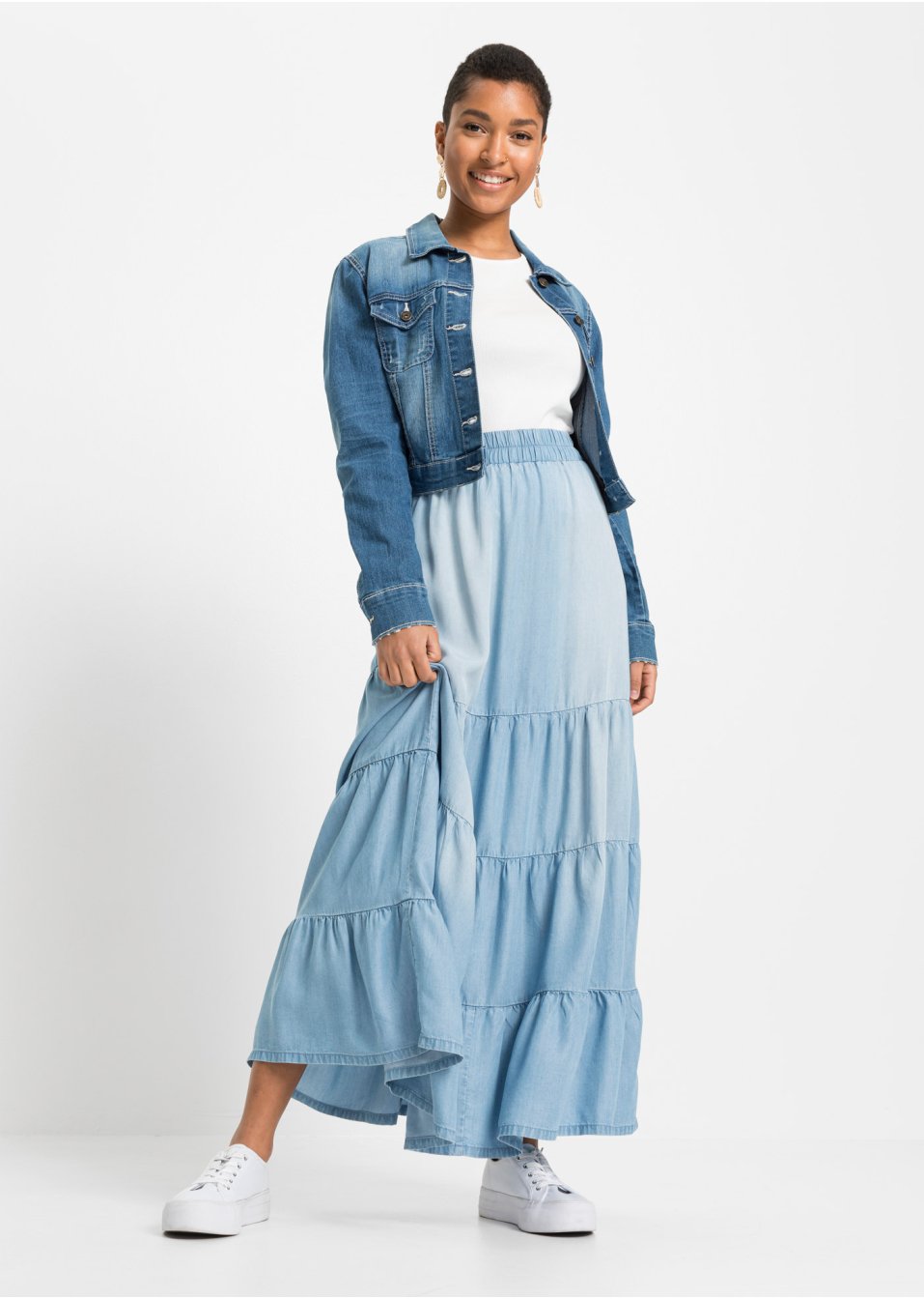 Jupe longue étagée en TENCEL™ Lyocell