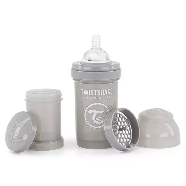 Mamadeira anticólica Twistshake para bebês, cinza pastel, +0 meses, 180ml