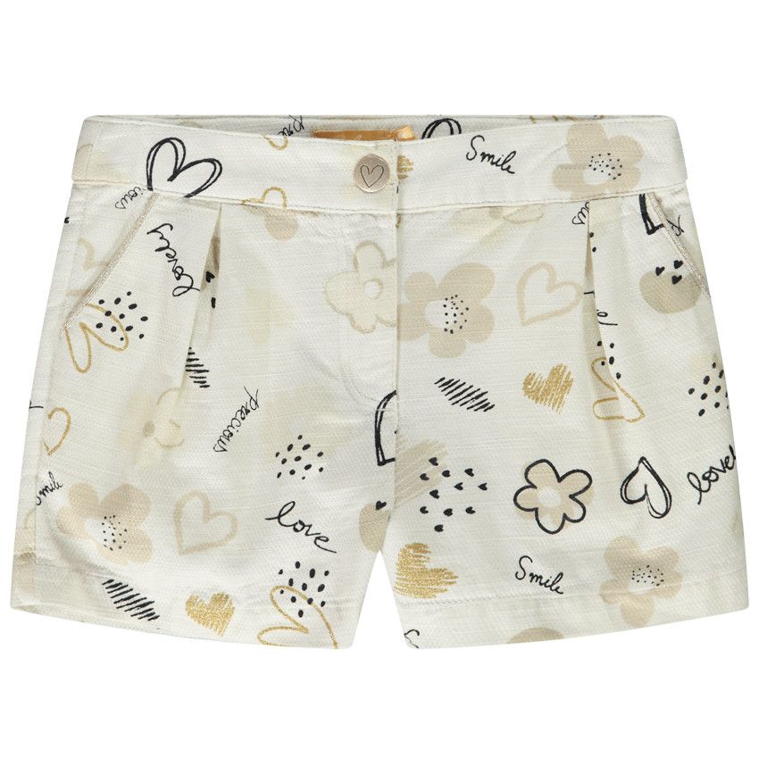 Short en coton piqué imprimé fantaisie pour fille - Ecru