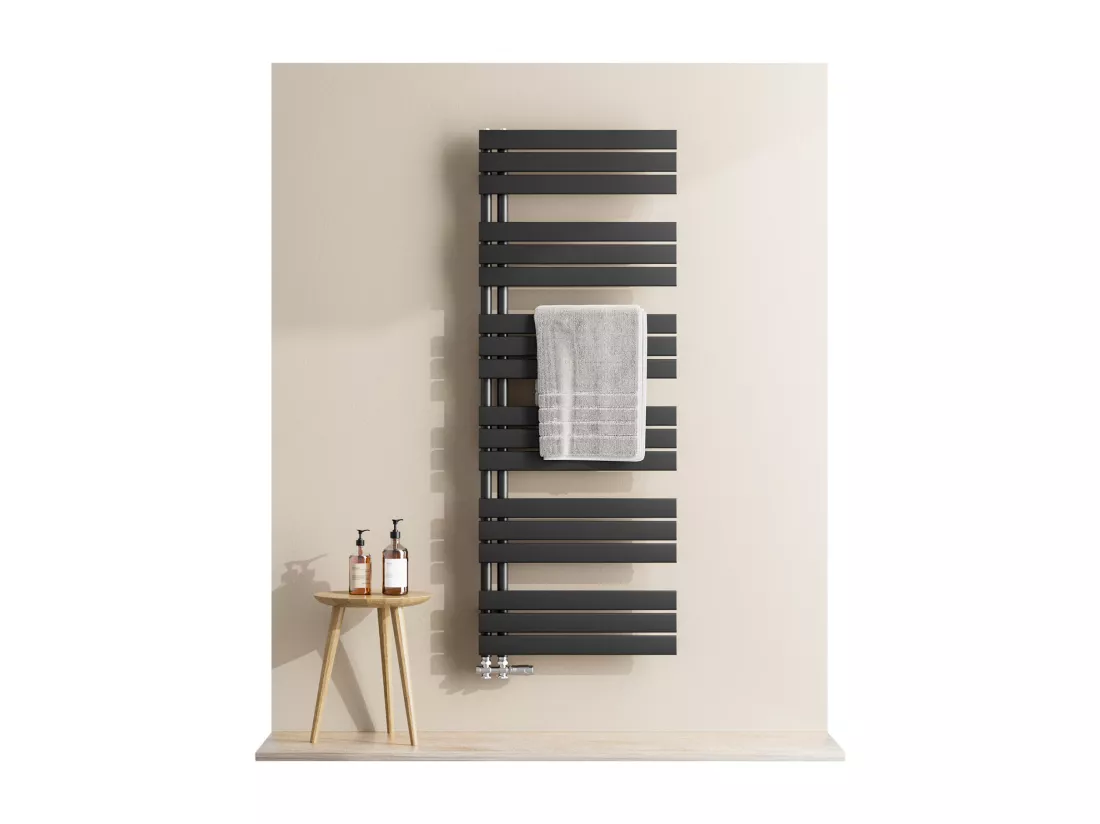 EMKE Sèche-serviettes à Eau Chaude Panneau Plat, Sèche-serviettes connexion latérale pour, Noir 752x600mm 479Watts