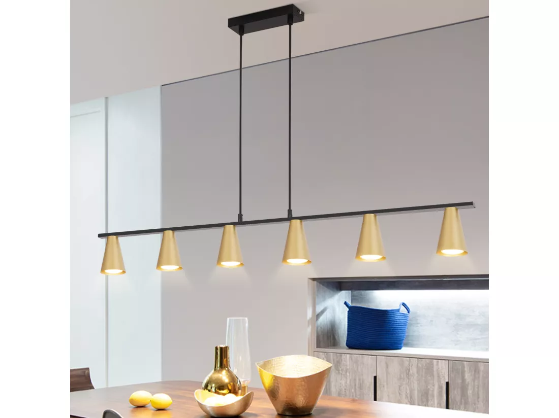 NETTLIFE Lampe suspendue table à manger suspension GU10 : lampe de salle à manger 6 ampoules en métal noir doré moderne industriel