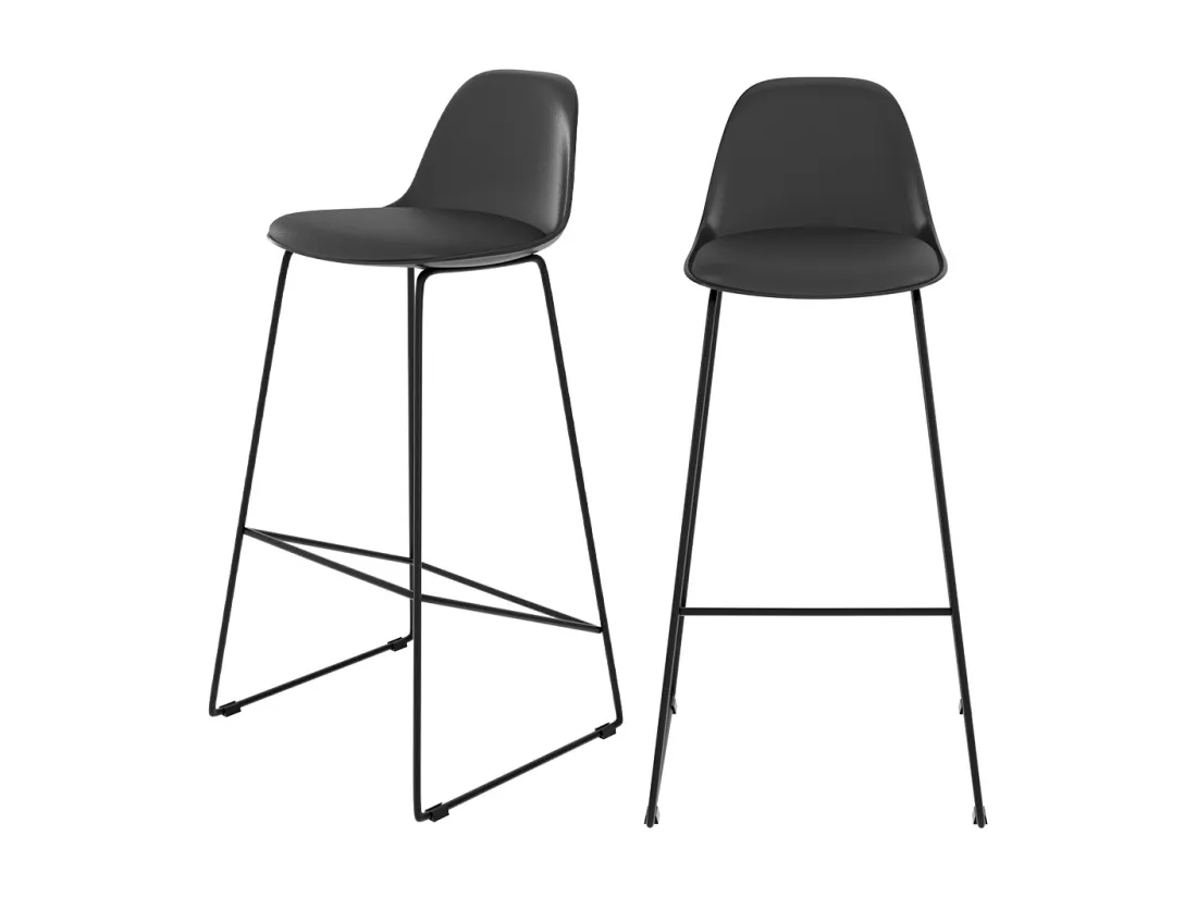 Lot de 2 chaises de bar noires 75 cm - Leni