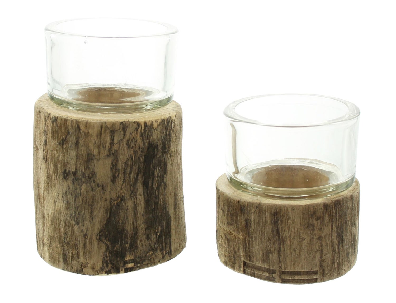 FRANK FLECHTWAREN | Rustieke theelichthouder, set van 2, ca. Ø 9 x 9 cm, Ø 9 x 14 cm, HOUT