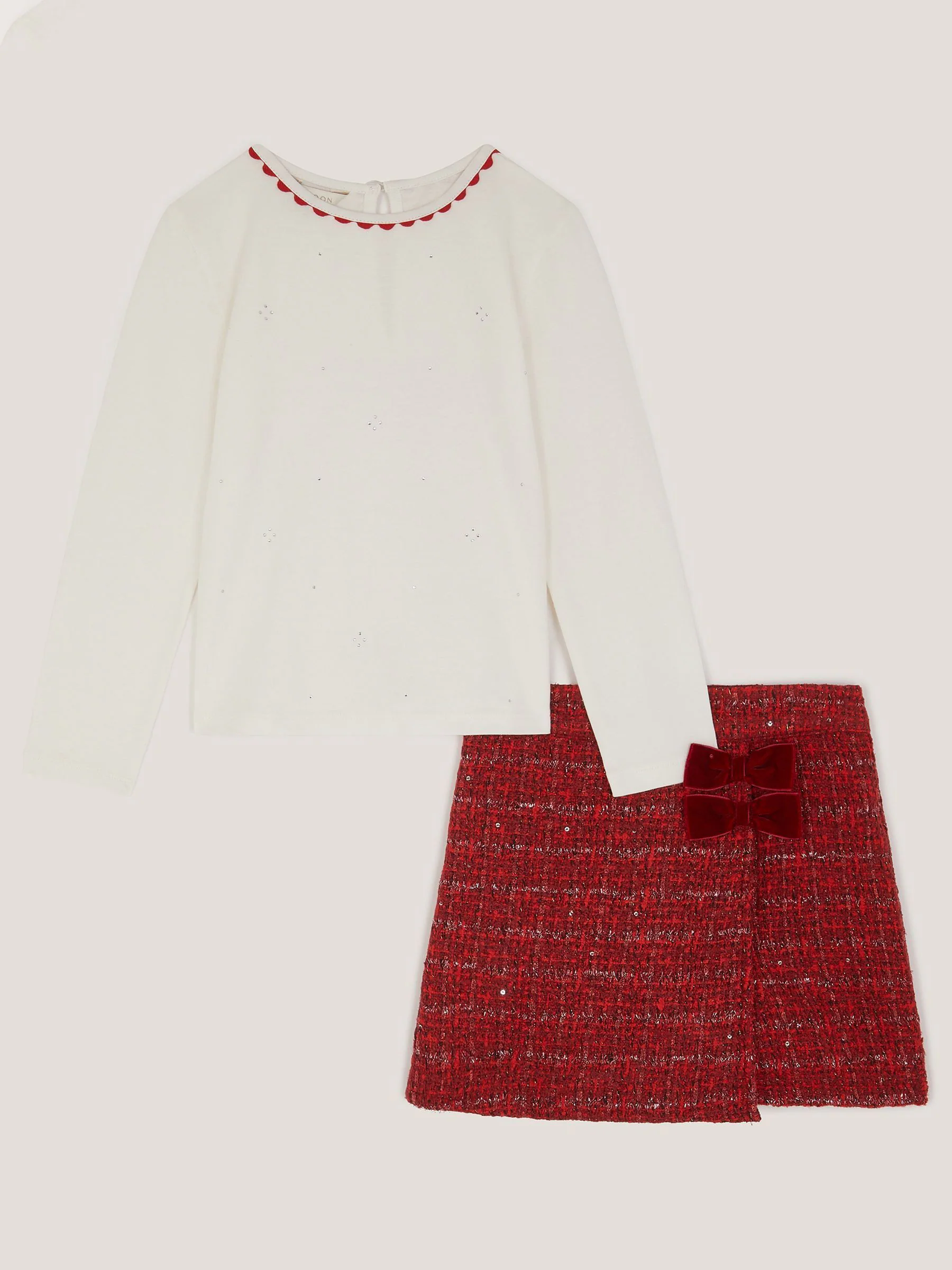 Monsoon Rhinestone Top & Tweed Skort Set