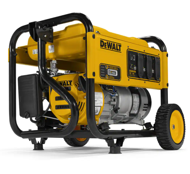 Gerador portátil a gasolina DEWALT de 4000 watts com partida manual, motor premium, tomadas protegidas e proteção contra monóxido de carbono.