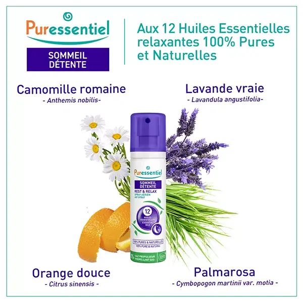 Spray de ambiente Puressentiel para dormir e relaxar com 12 óleos essenciais 75ml