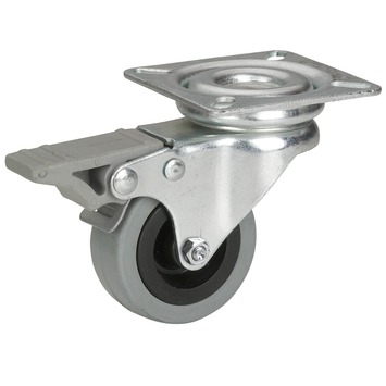Zwenkwiel   rem rubber met plaatbevestiging 50mm tot 35kg