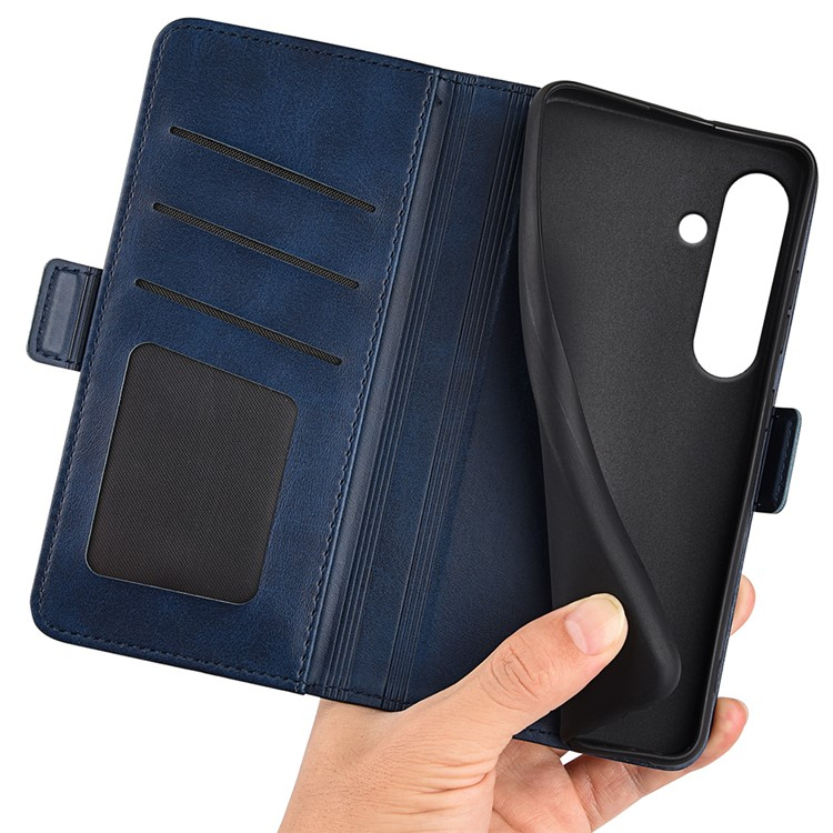 Samsung Galaxy S24 FE Vintage Leder Tasche Flip Cover Fashion Design - Blau