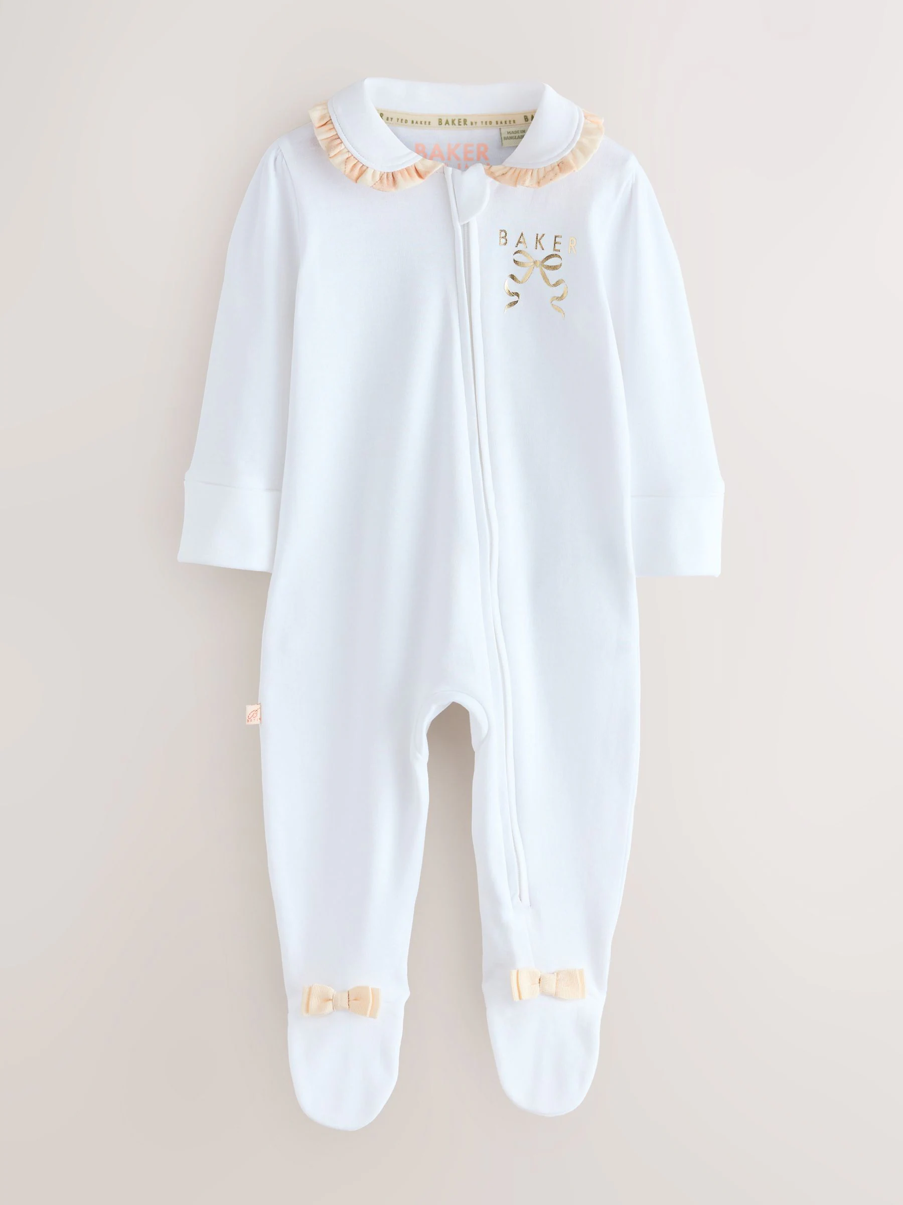 Baker by Ted Baker 2 Pack 100% Cotton Bow Printed Sleepsuits