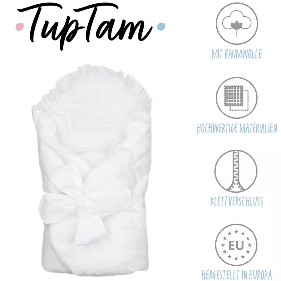 TupTam Unisex Baby Einschlagdecke mit Schleife weiß