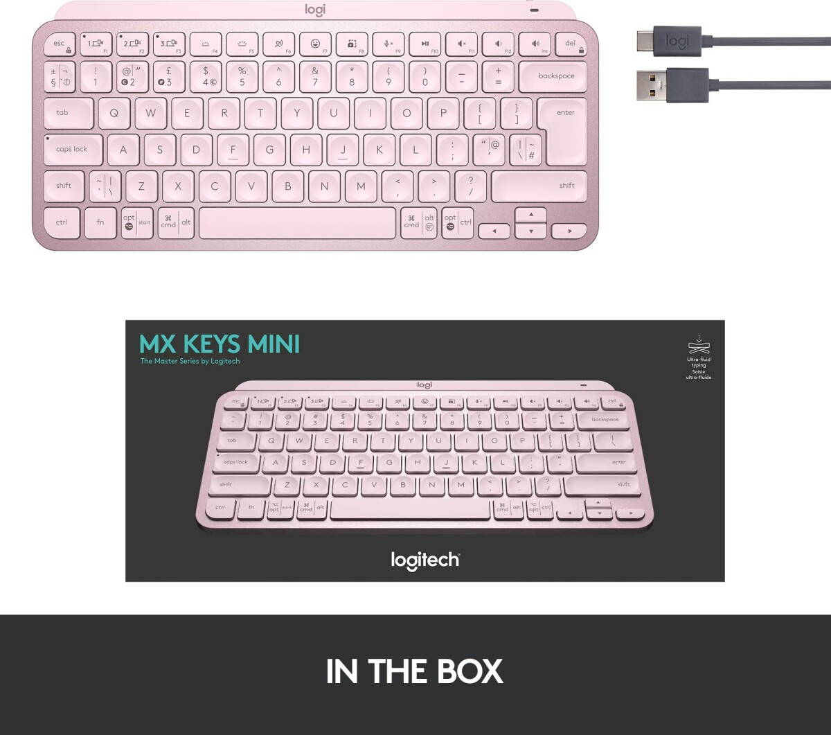 Logitech - Mx Keys Mini Trådløst Tastatur - Lyserød - Nordisk